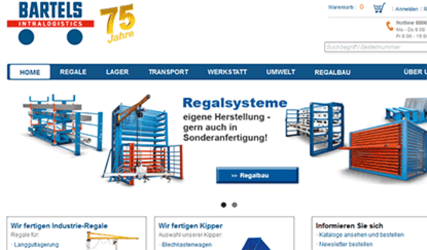 Bartels intralogistics online shop screenshot